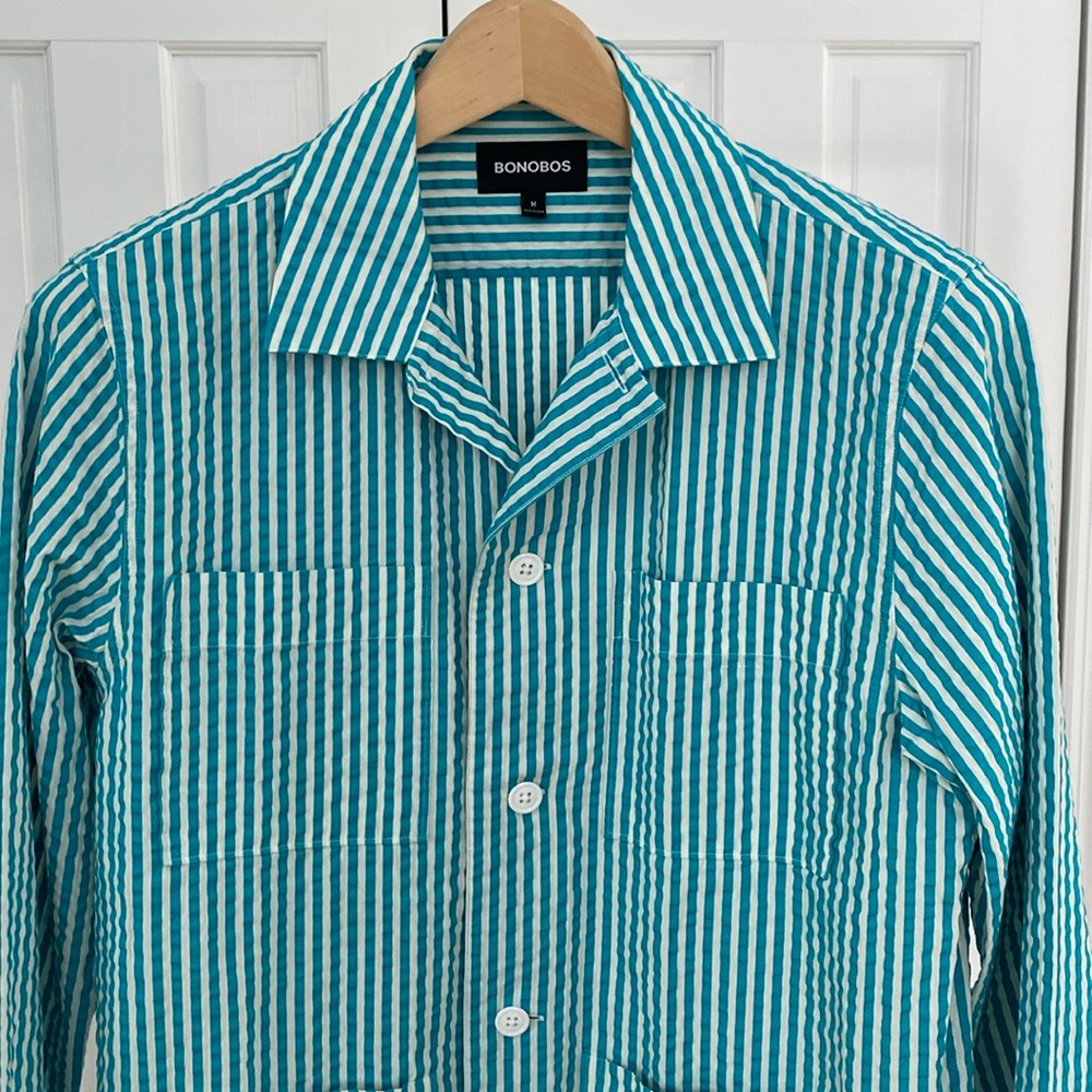 Bonobos / Seersucker Shirt Jacket / Turquoise & White / Medium
